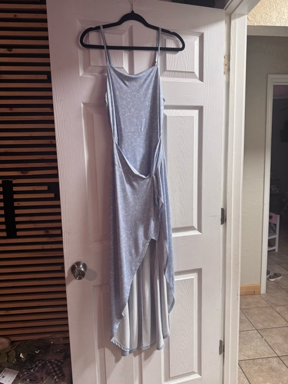 No Boundaries Light Blue Floral High-Low Slip Dress